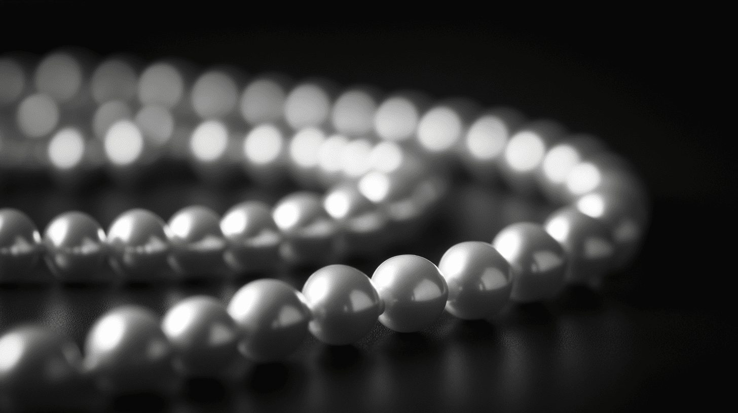 Black and white image showing pearl necklace