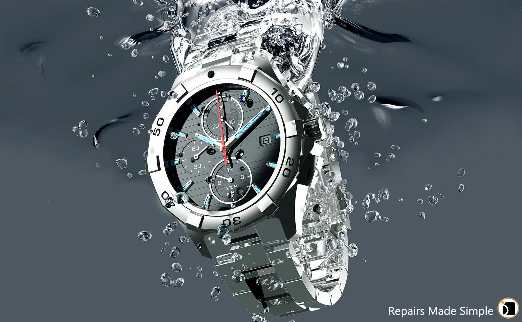 Image showcasing water resistant watch submerged