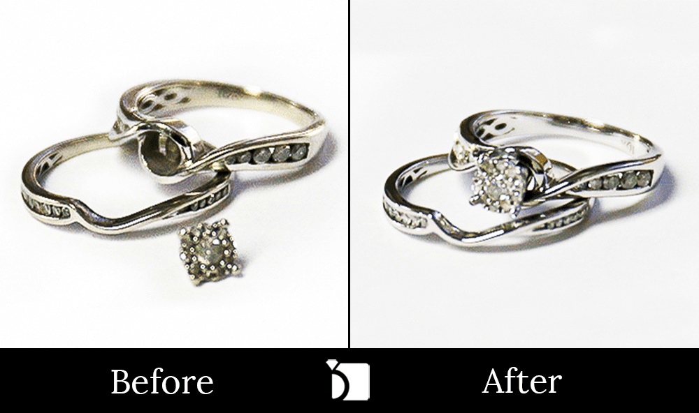 Before & After #92 10k White Gold Wedding Ring Set Restored by Premier Ring Repair Services