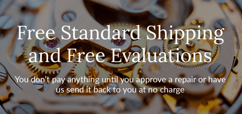 Free Standard Shipping Banner Showing Free Evaluations & Shipping for Online Watch Band Replacements by Mail