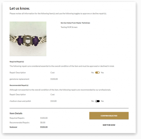Approve only the repairs you want! Image showcasing how it works to utilize the jewelry repair estimate approval after shipping the item in
