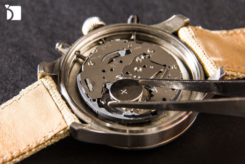 Image of a quartz watch having a battery replaced, and exposing the quartz movement
