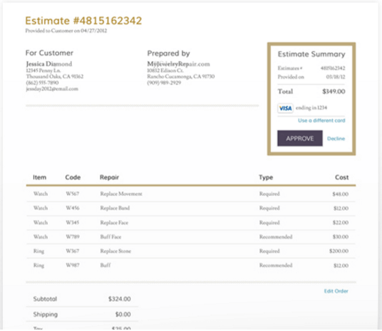 Image showcasing how it works to utilize the estimate approval after shipping the item in