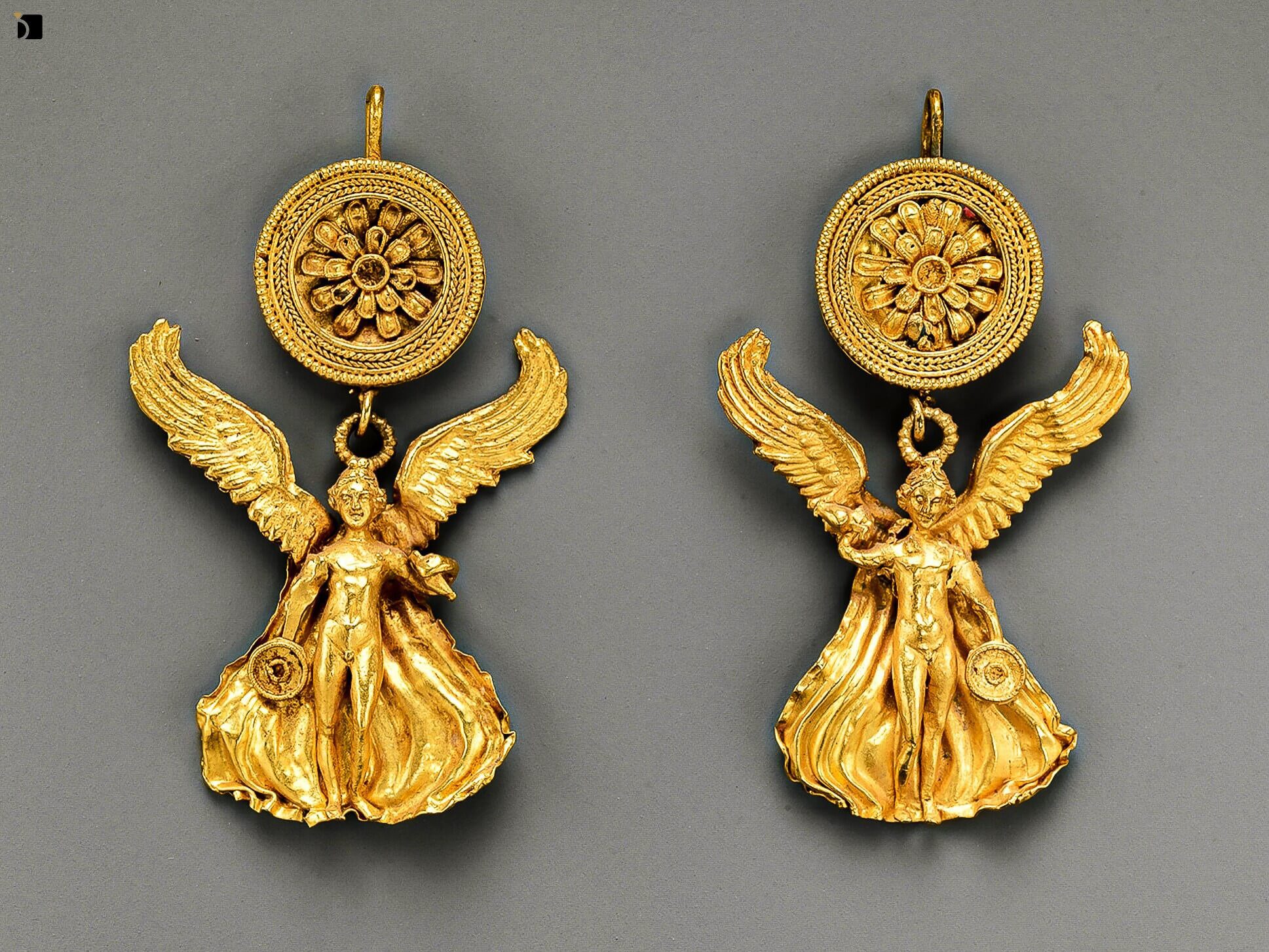 Image showing Ancient Greek Gold Ero (god of Love) Disk Earrings
