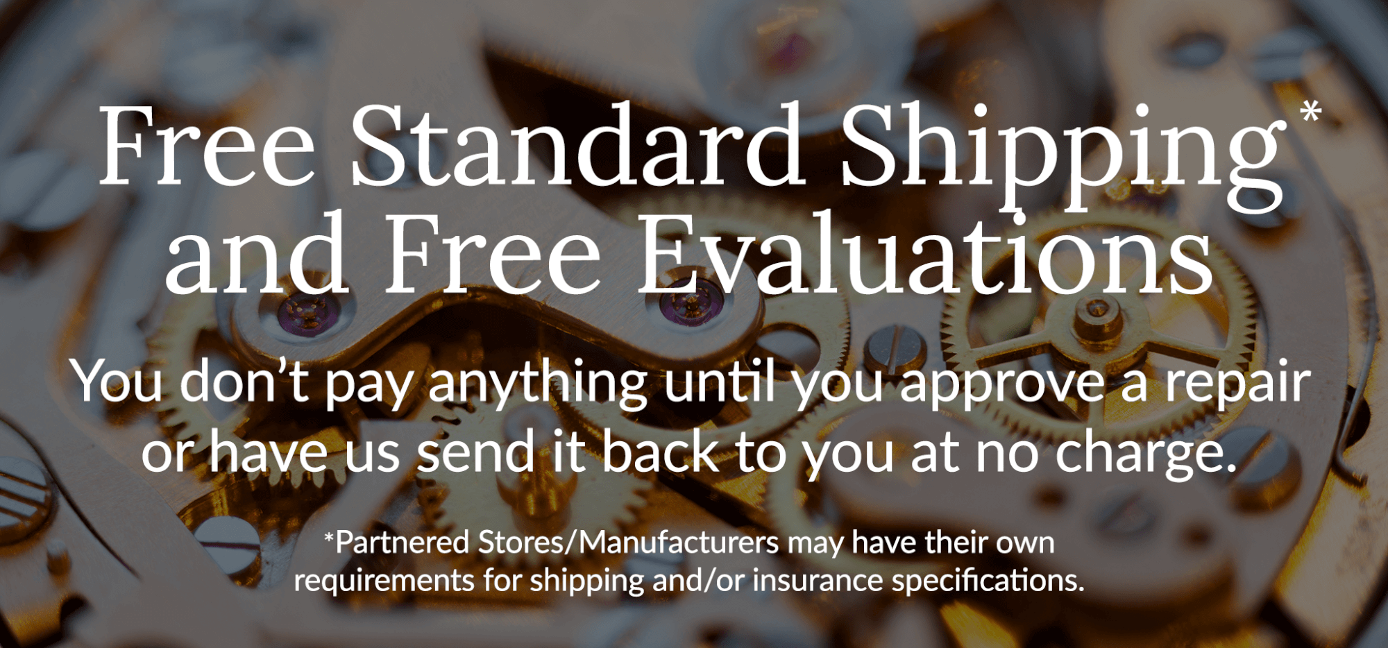 Banner Showing Free Evaluations & Shipping for Online Watch Band Replacements by Mail