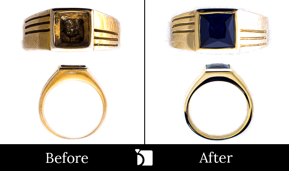 Image showing gold sapphire ring before and after repair #120