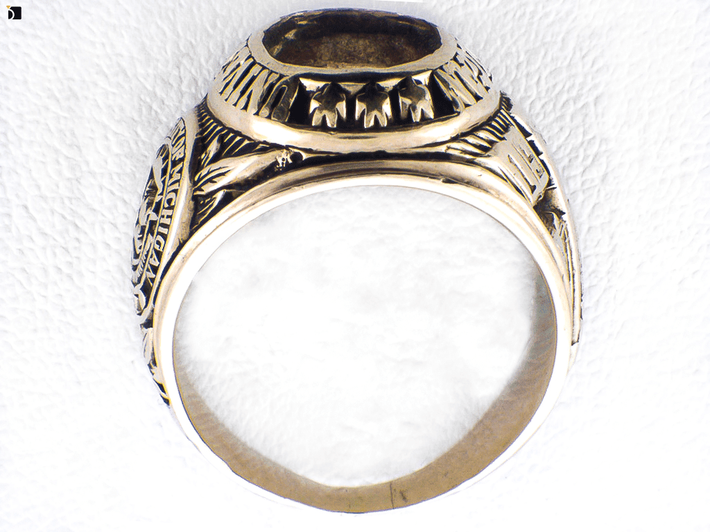 Image Showcasing Flat View of a Class Ring Before It Gets Restored with a Gemstone Replacement