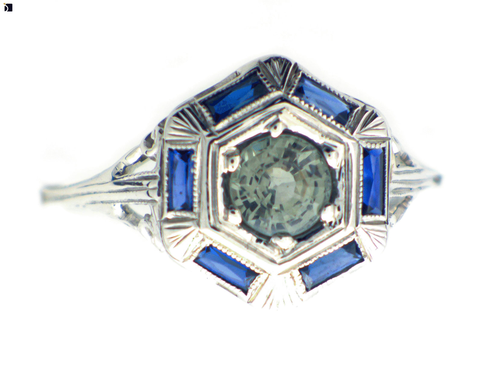 Image showing the After #123 of a Ring with Baguette Blue Sapphire and Green Sapphire Gemstone Replacement