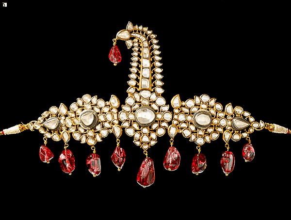 Image showcasing India Cultural Diamond Ruby Spinel Gold Ornament Set