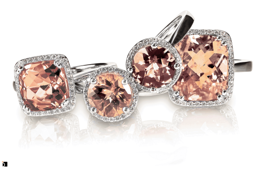 Image Showcasing Multiple Morganite Rings