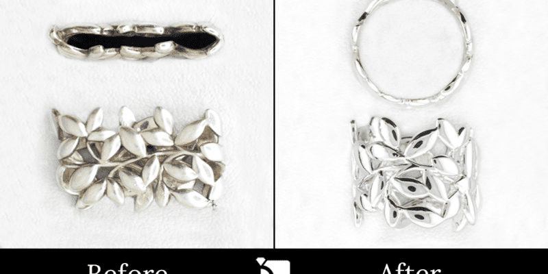 Image Showcasing Before & After #11 of a Silver Floral Designed Ring Getting Extreme Restoration Services by Master Jewelers