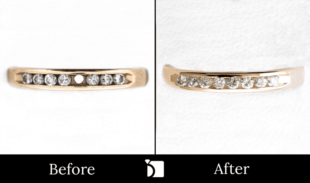 Image Showcasing Before & After #4 of a Gold Ring with Diamond Gemstones Getting Premier Ring Repair Services by Master Jewelers