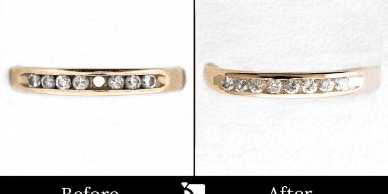Image Showcasing Before & After #4 of a Gold Ring with Diamond Gemstones Getting Premier Ring Repair Services by Master Jewelers