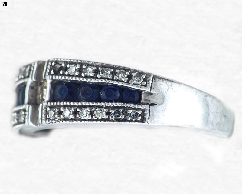 Image Showing Before #8 Right Side View of Sapphire and Diamond Ring Getting Premier Gemstone Replacement Services by Master Jewelers