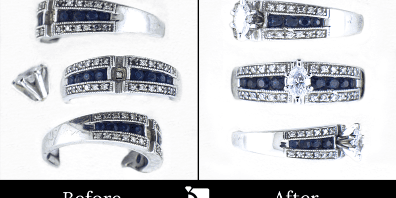 Image Showing Before & After #8 of Sapphire and Diamond Ring Getting Premier Gemstone Replacement Services by Master Jewelers