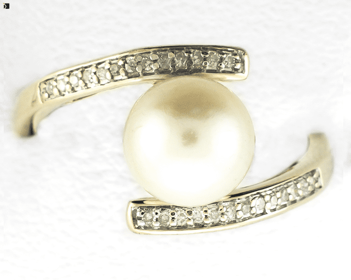 Image Showcasing After of Before & After #84 Pearl Ring with Diamonds being Restored with Pearl Replacement and Premier Ring Services