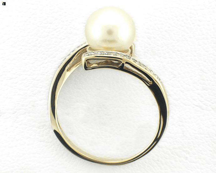 Image Showcasing Flat View After #84 Pearl Ring with Diamonds being Restored with Pearl Replacement and Premier Ring Services