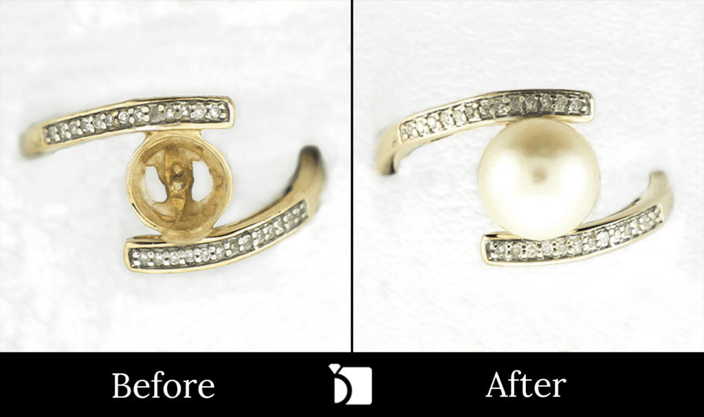 Image showing the Before & After #84 of a Pearl Ring Being Restored Through Pearl Gemstone Replacement and Premier Ring Services