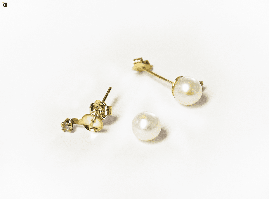 Image showing the Before of Before & After #98 of a Pearl Gold Earrings Set Being Restored Through Pearl Gemstone Replacement and Premier Earrings Services