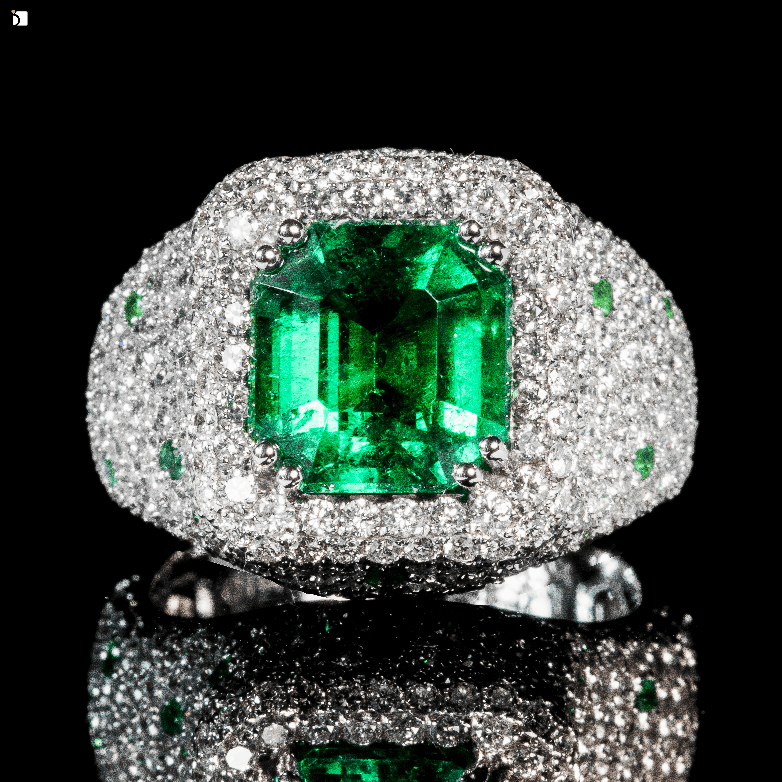 Image showcasing diamond and emerald ring restored by My Jewelry Repair Master Jewelers