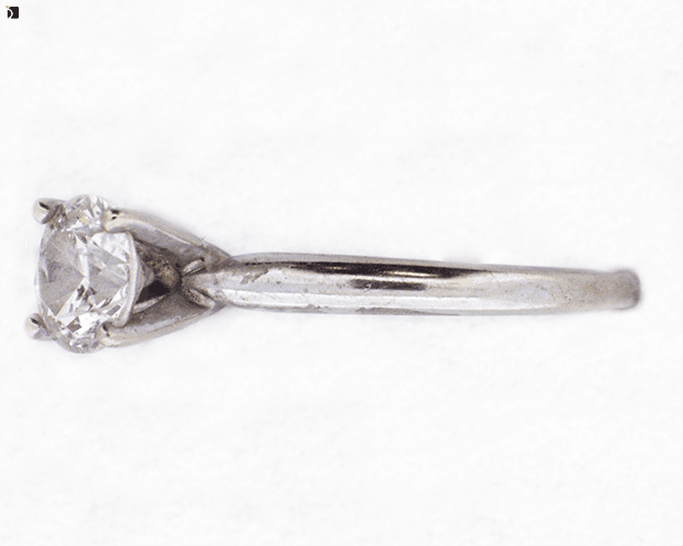 Image Showing Before #17 Side View of a Solitaire Diamond Ring Getting Premier Ring Sizing Services by Master Jewelers