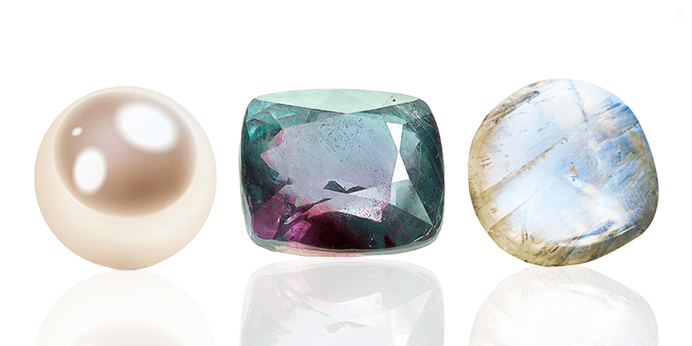 Isolated Loose June Birthstones Pearl Alexandrite Moonstone Gemstones Combined Feature Image