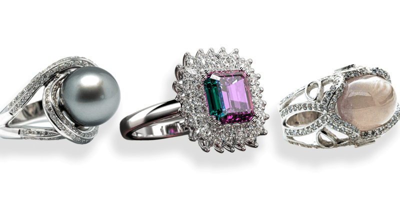 Image Showcasing June Birthstone Pearl Alexandrite Moonstone Gemstone Rings