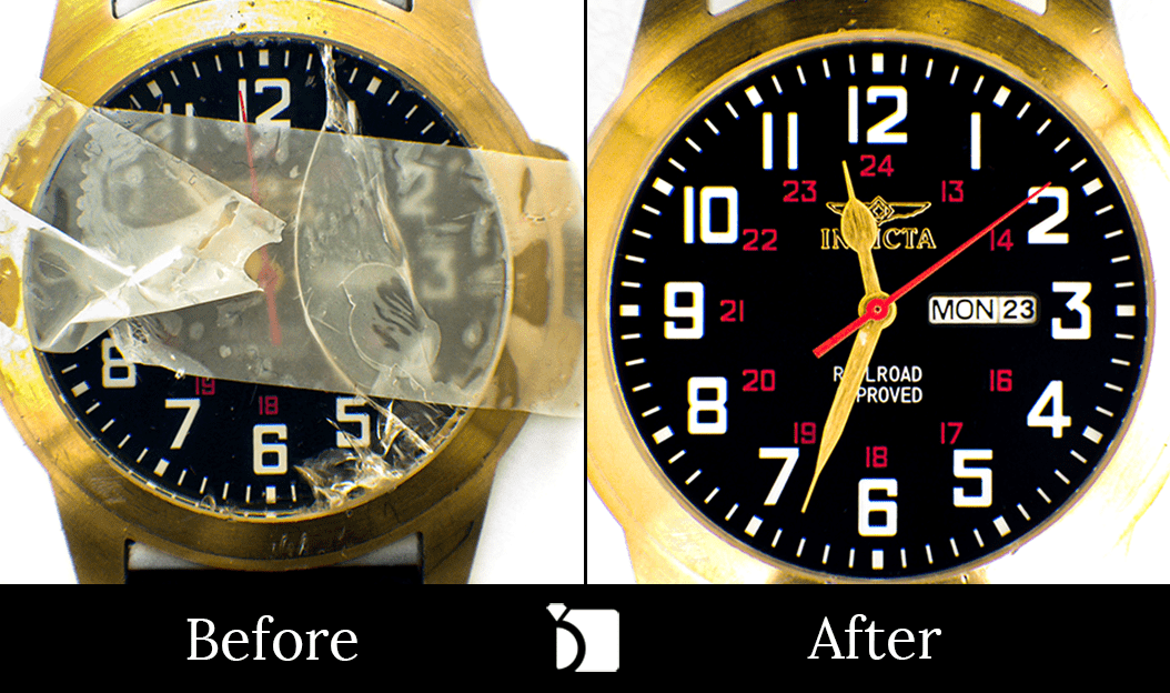 Before & After #119 of an Invicta Watch Held Together By Tape Being Restored by Certified Watchmakers