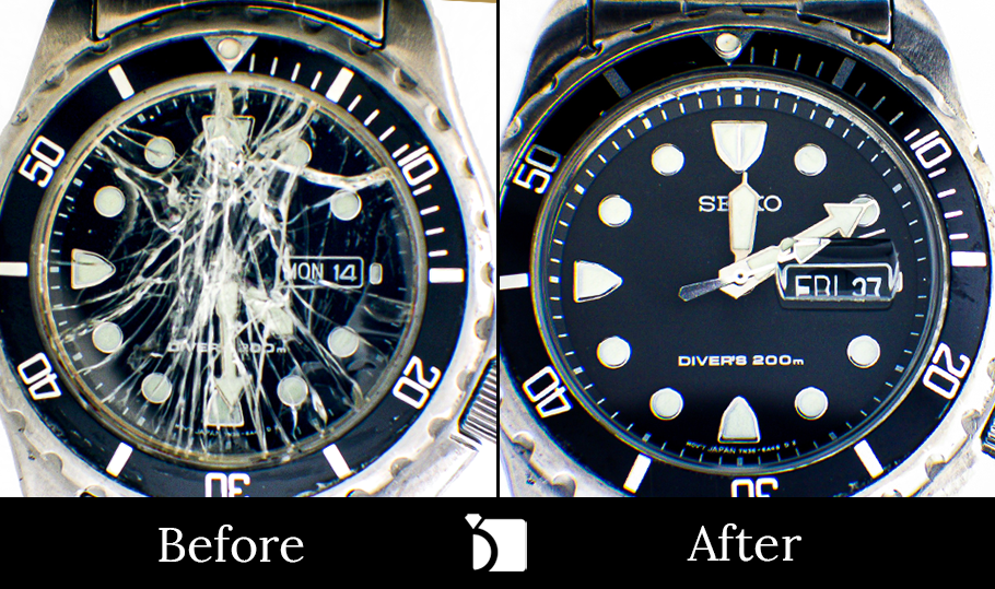 before & After #122 of a Seiko Watch Timepiece Receiving Watch Crystal and Quartz Movement Servicing