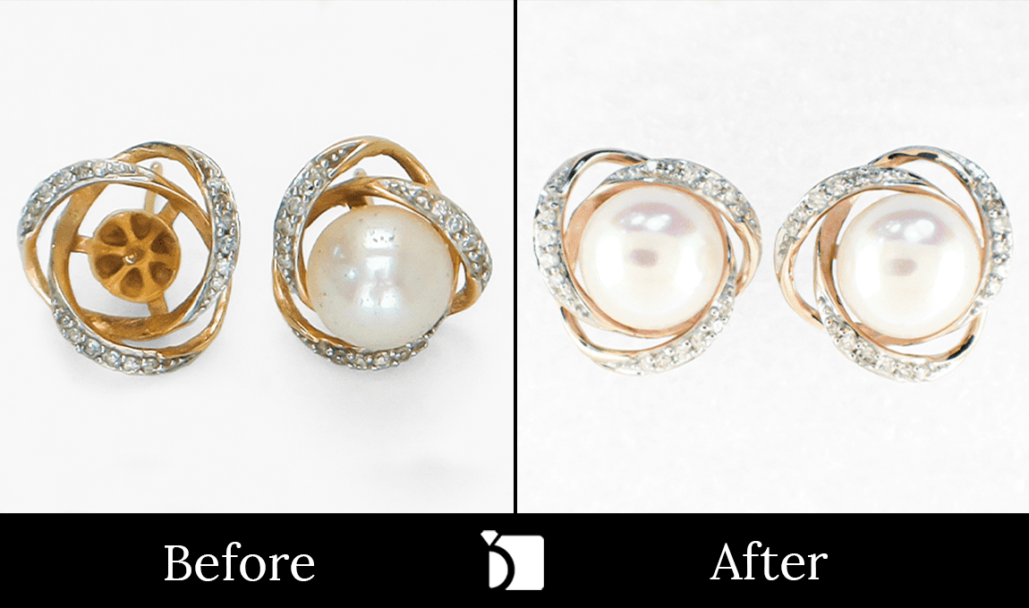 Image Showcasing Before & After #129 Of Pearl Stud Earrings Receiving Premier Gemstone Replacement Services