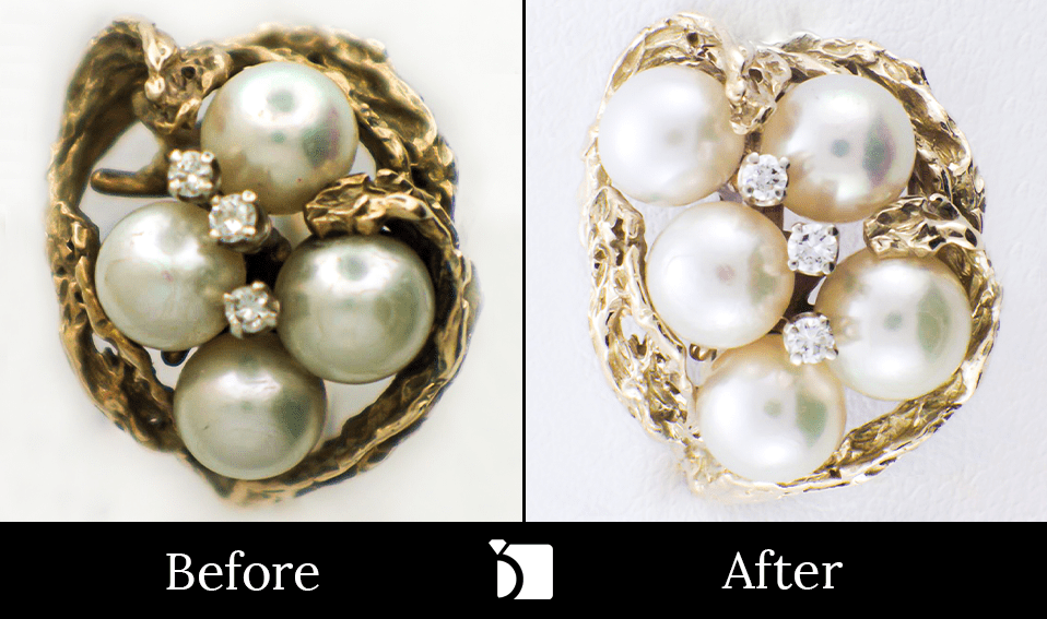 Before & After Tranformation of a Pearl Cluster Brooch