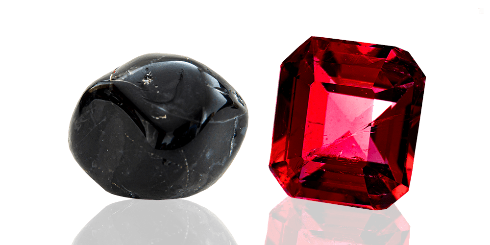 Isolated Loose July Birthstones Red Ruby and Black Onyx