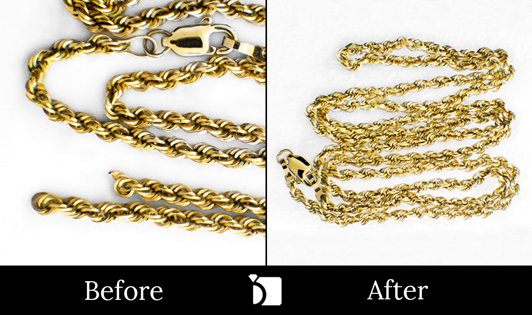 Before & After #131 of a Hollow Chain Necklace Getting Premier Necklace Restoration Services