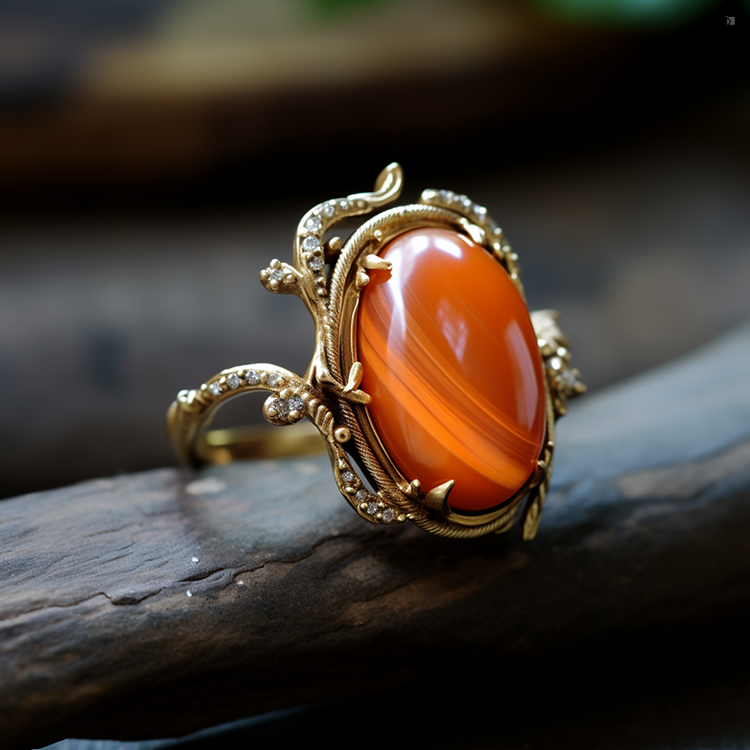 Restored Fine Jewelry Gold Ring Orange Sardonyx Gemstone August Birthstone