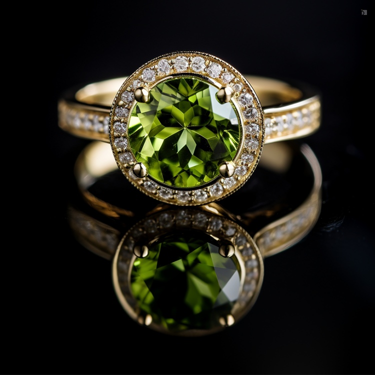 Restored Green Peridot Gemstone Ring August Birthstone Reflected