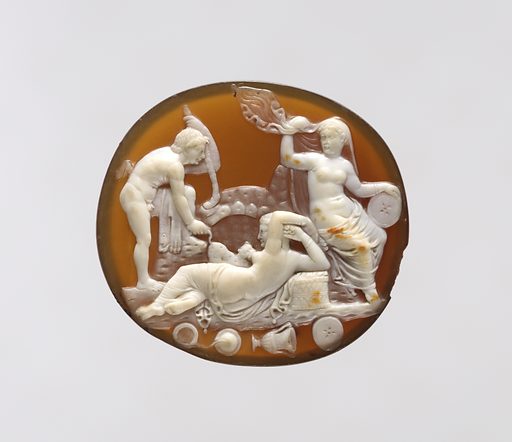 Sardonyx cameo with a Bacchic group of the Hellenistic or Early Imperial Greek or Roman Era 