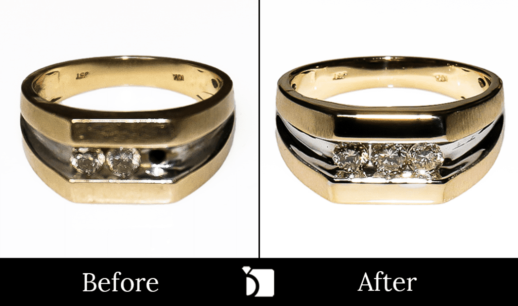 Before & After #103 Men's Gold Ring Receiving a Premier Gemstone Replacement Service