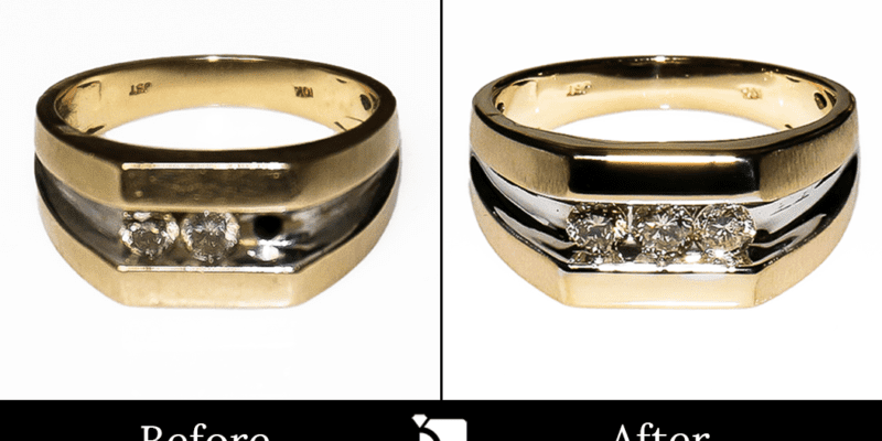 Before & After #103 Men's Gold Ring Receiving a Premier Gemstone Replacement Service