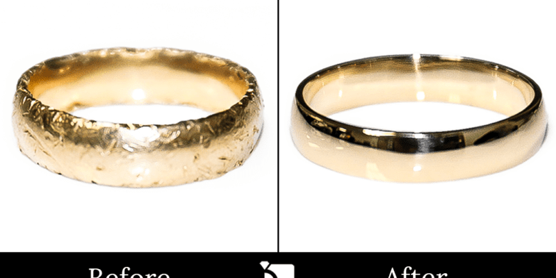 Before & After #107 of Gold Wedding Band Getting Premier Restoration Services After Dropped Iin Garbage Disposal