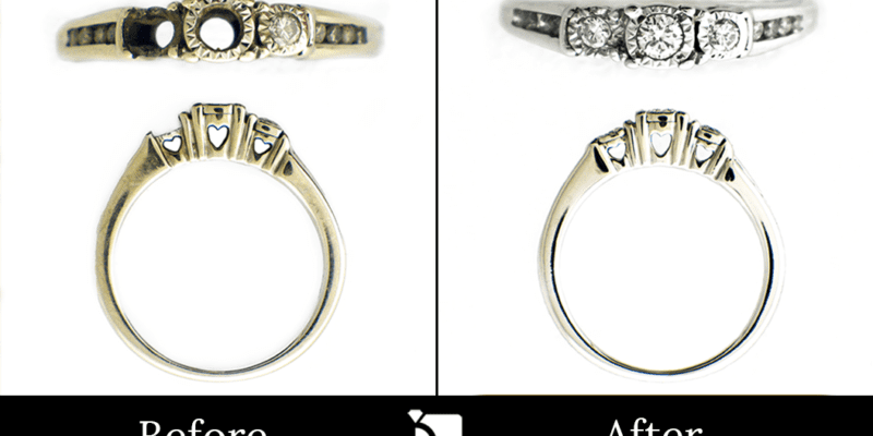 Before & After #116 of 10k White Gold Engagement Ring with Two Missing Diamonds