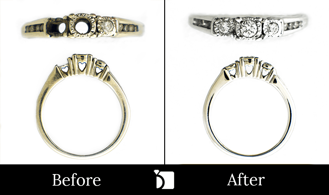 Before & After #116 of 10k White Gold Engagement Ring with Two Missing Diamonds