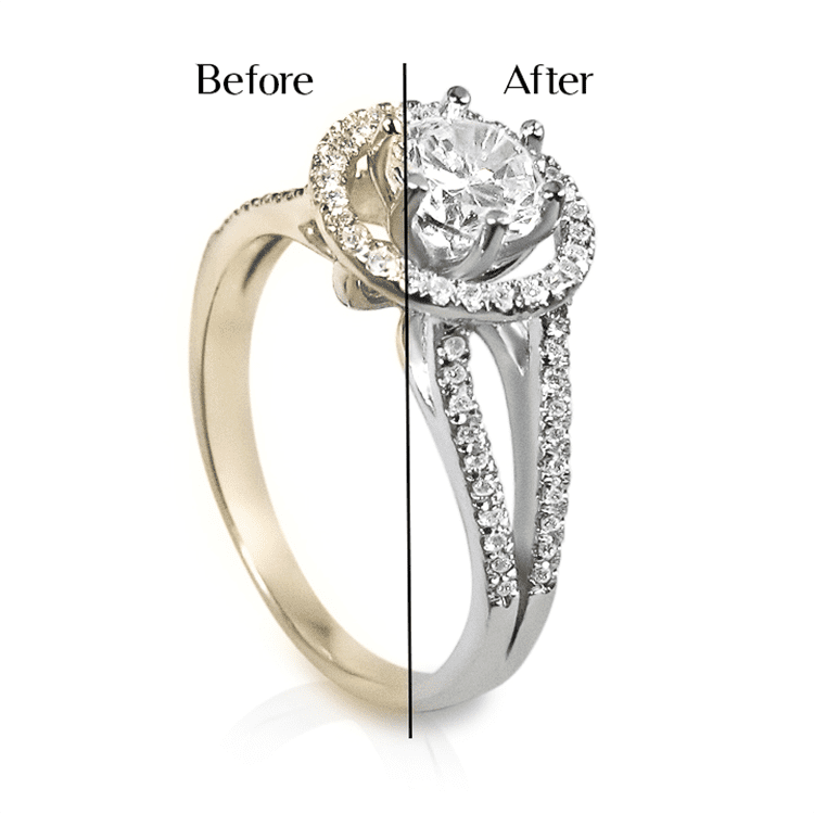 Before and After White Gold Diamond Gemstone Fine Jewelry Ring Infographic