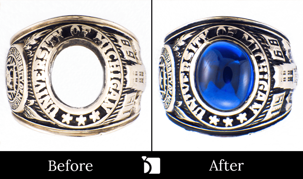 Before & After #24 Class Ring Lab Created Gemstone Replacement by Master Jewelers