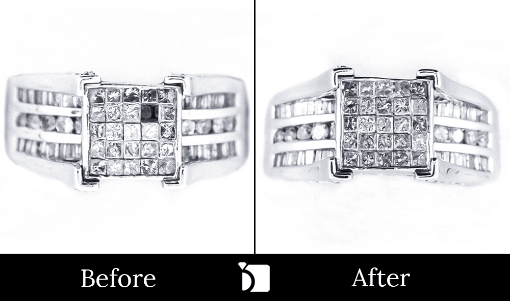 Before & After #34 Ring with Large Invisible Setting Getting Diamond Gemstone Replacement by Master Jewelers