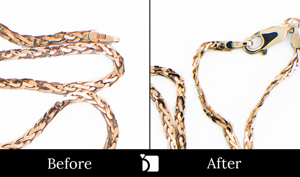 Before & After #49 Gold Chain Restored with Premier Necklace Repair Services and Clasp Replacement