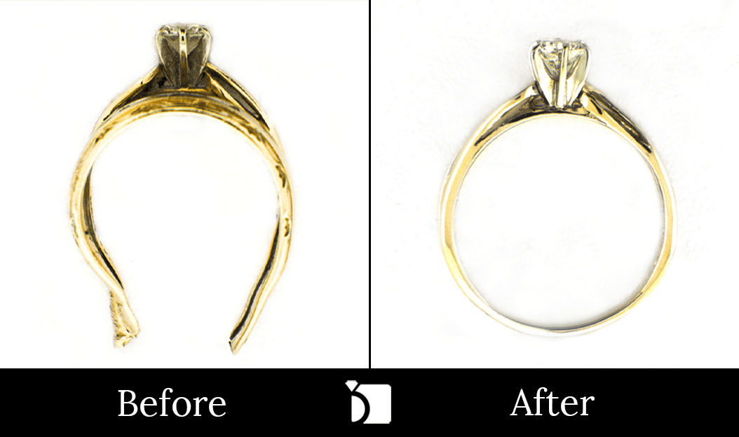 Before & After #70 Gold Wedding Ring Restores by Premier Ring Repair Services