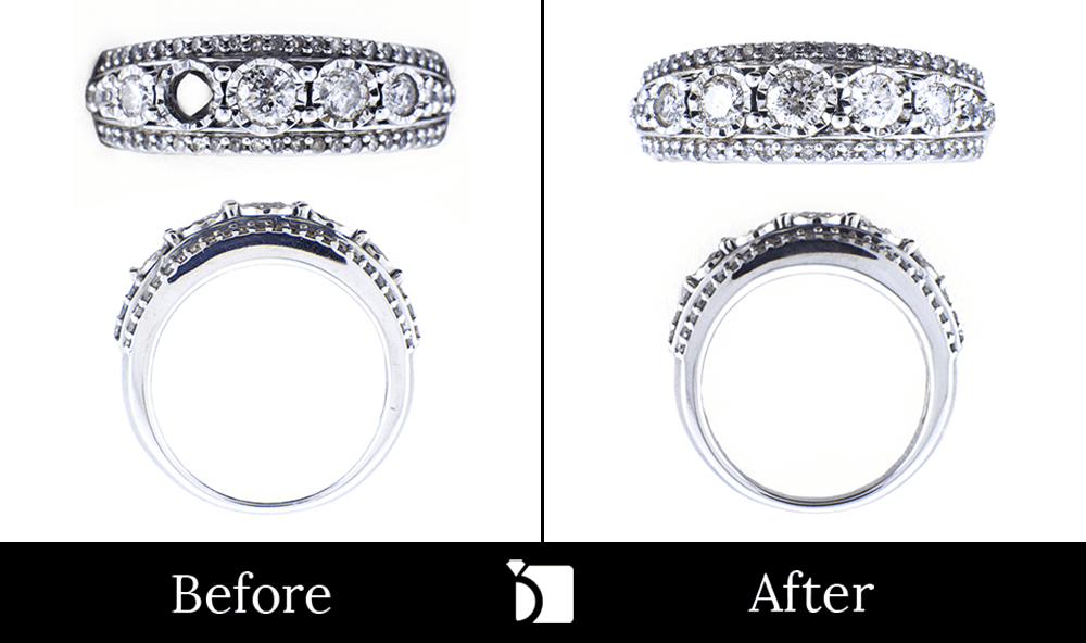 Before & After #75 10kw White Gold Band Receiving Premier Ring Restoration Services