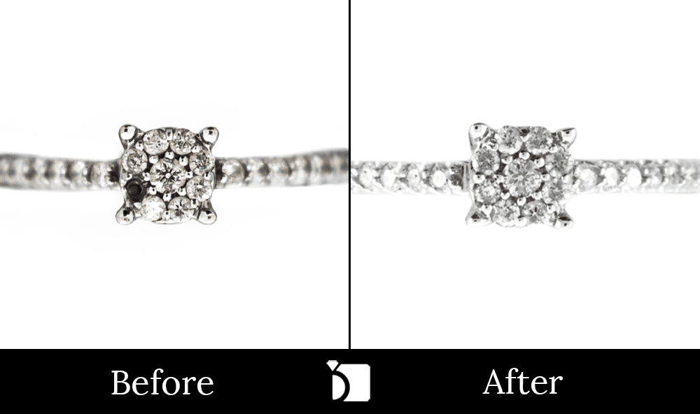 Before & After #77 Diamond Engagement Ring with a Missing Diamond is Restored with Premier Services
