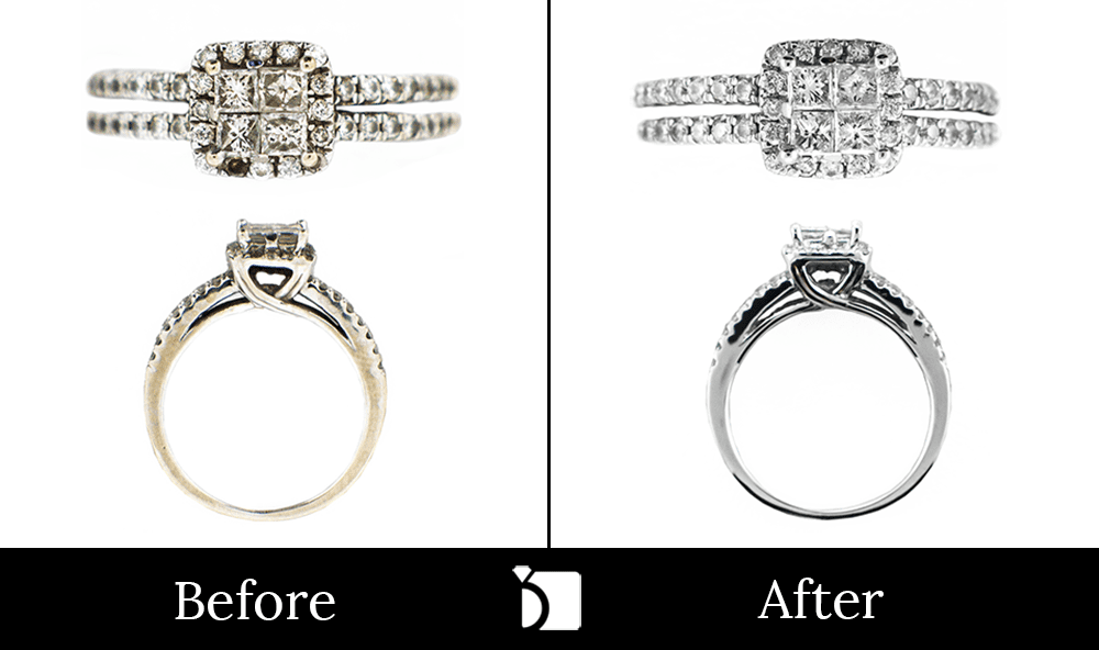 Before & After #81 10k White Gold Wedding Diamond Ring with 2 Missing Gemstones Professionally Restored