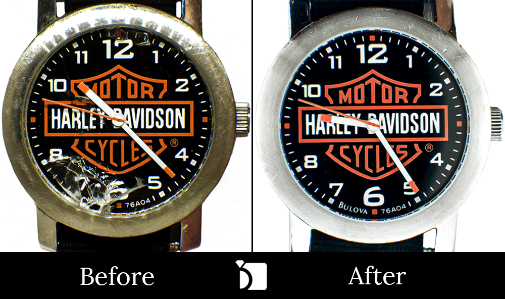 Before & After #89 Bulova Harley Davidson Timepiece Case Number 76a04 Restored in Watch Repair Service Center